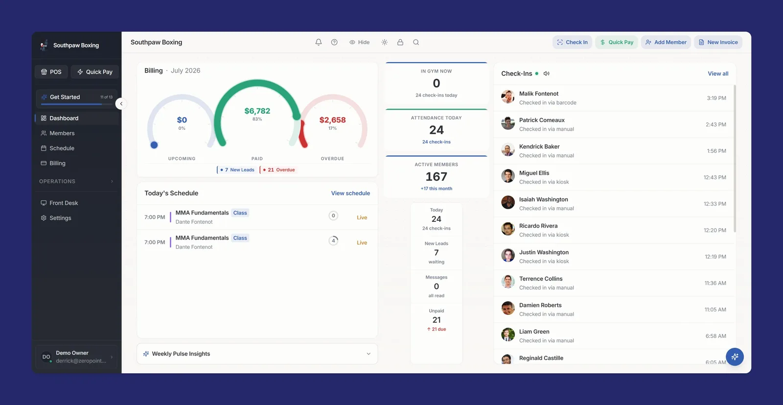 GymPoint free gym management software dashboard
