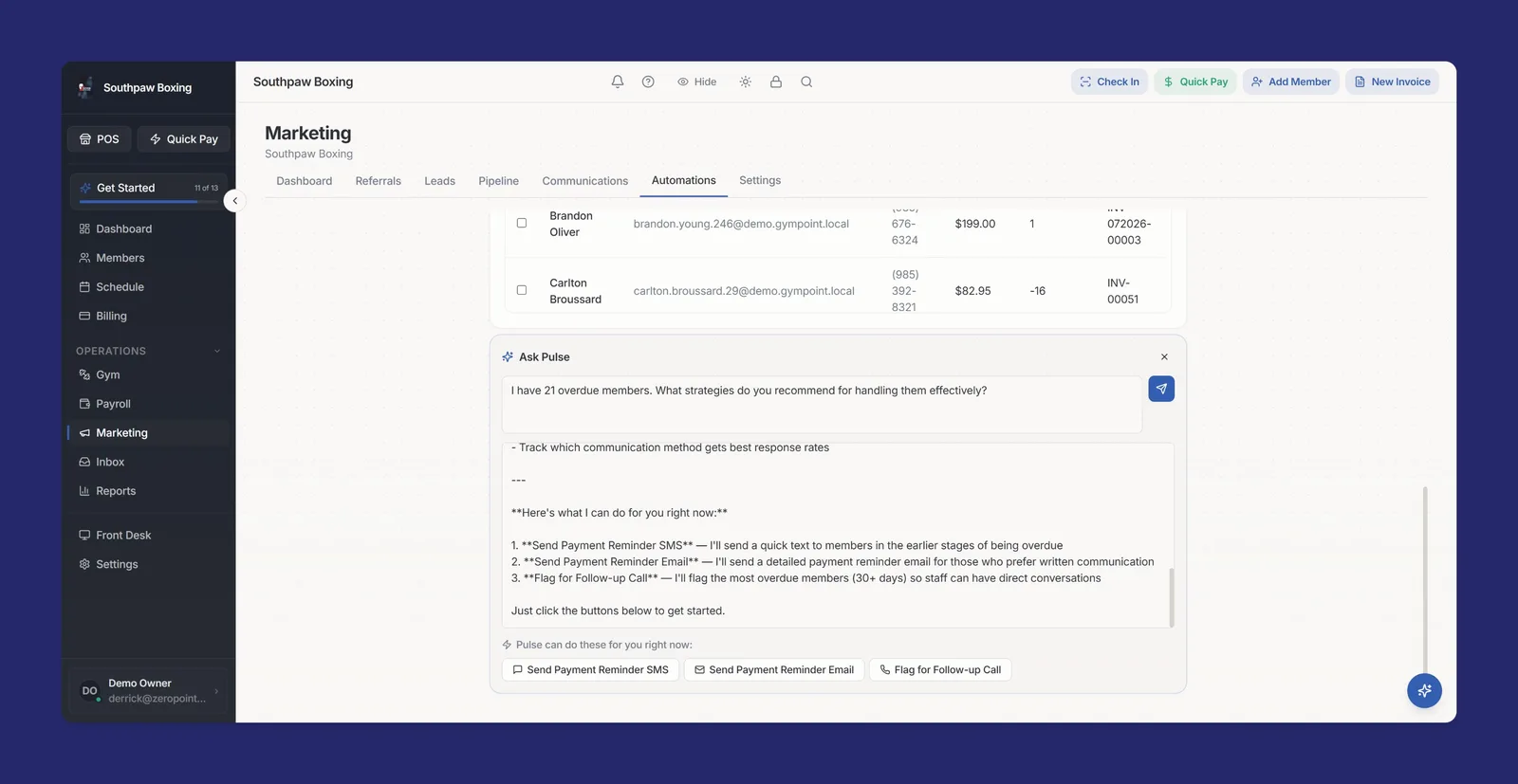 GymPoint AI Insights (Pulse AI) screen