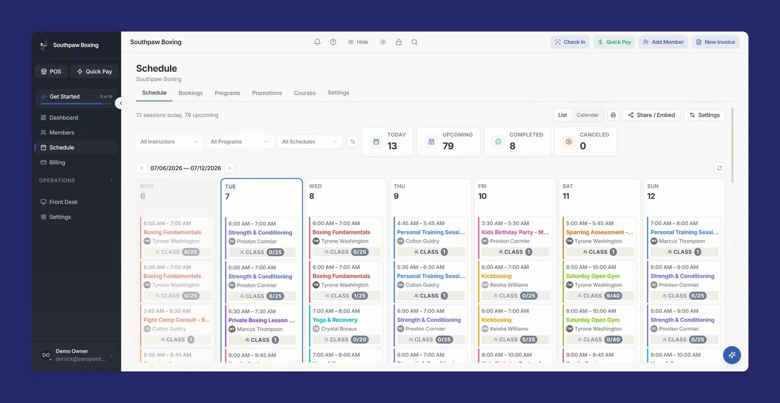 GymPoint Class Scheduling screen